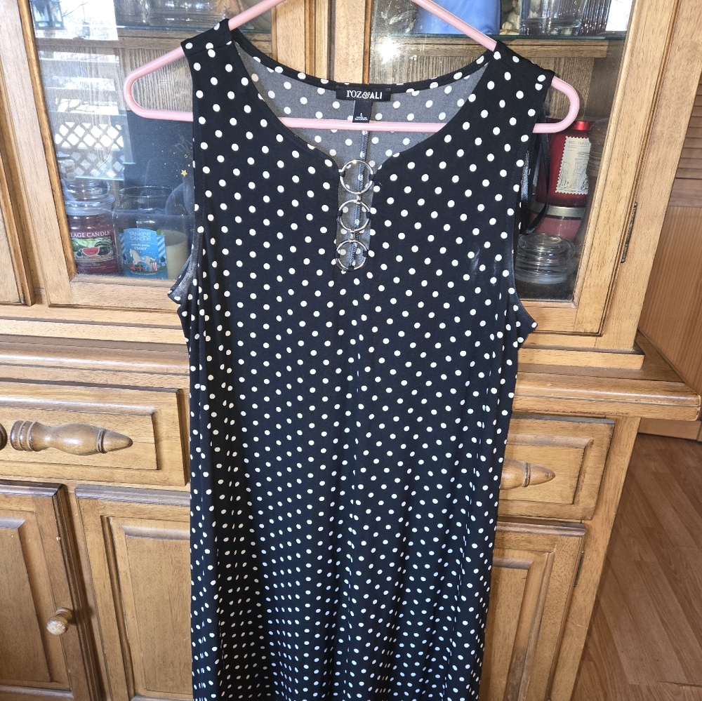 Tozali Black Polka Dot Sleeveless Dress with Ring Detail